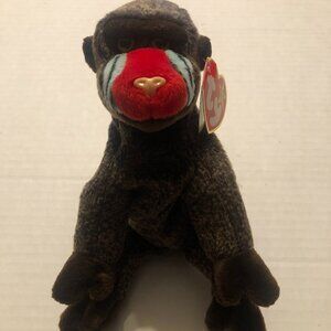 Ty new beanie baby Cheeks the Baboon 1999 with true errors